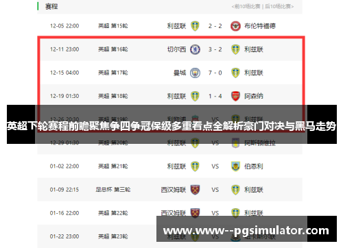 英超下轮赛程前瞻聚焦争四争冠保级多重看点全解析豪门对决与黑马走势
