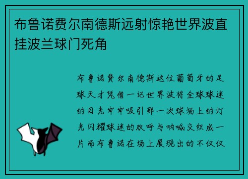 布鲁诺费尔南德斯远射惊艳世界波直挂波兰球门死角 布鲁诺费尔南德斯远射惊艳世界波直挂波兰球门死角